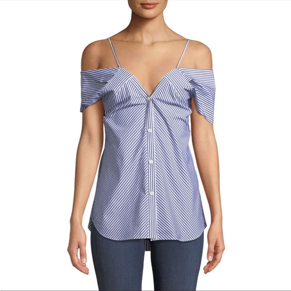 Theory Striped Blue Off-Shoulder Women's Top